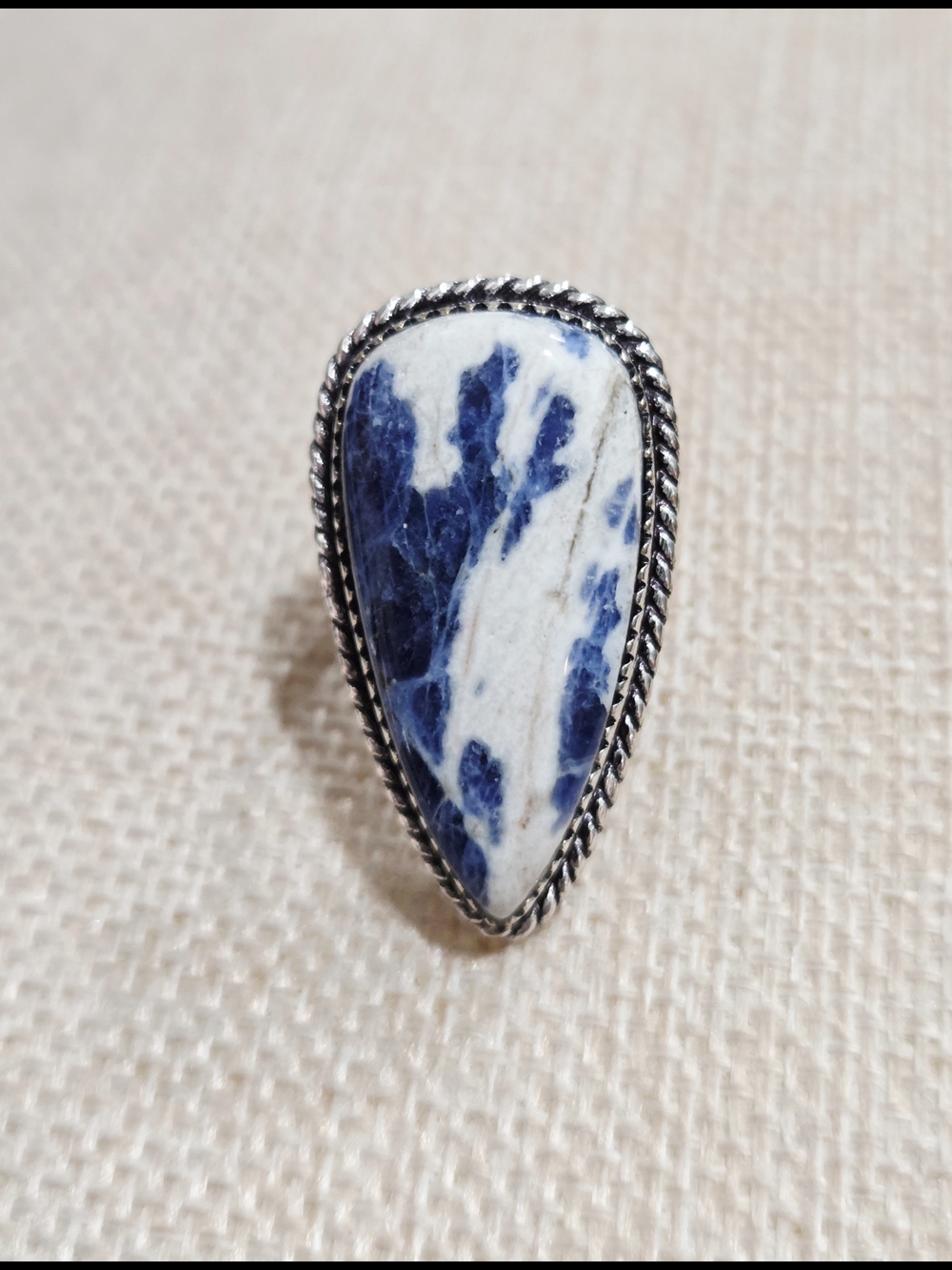 Blue and White Sunset Sodalite Stone Teardrop Ring - Women Jewelry